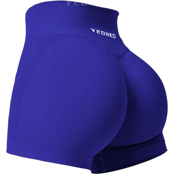 Women's Blue Nylon Scrunch Butt Workout 3.5" Seamless V Cross Waist Sports - Picture 5 of 8